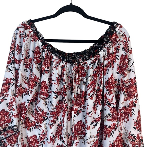 White House Black Market Red Orange Floral Layered Blouse Size XL - Picture 4 of 7